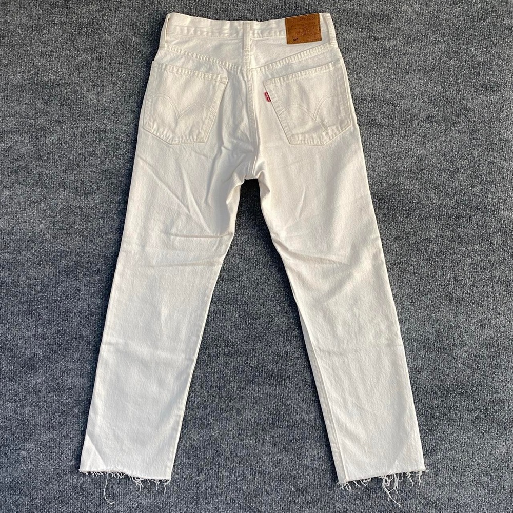 LEVI'S 501 WHITE DENIM DISTRESSED JEANS BUTTON FLY STRAIGHT LEG SOFT GRUNGE ALT